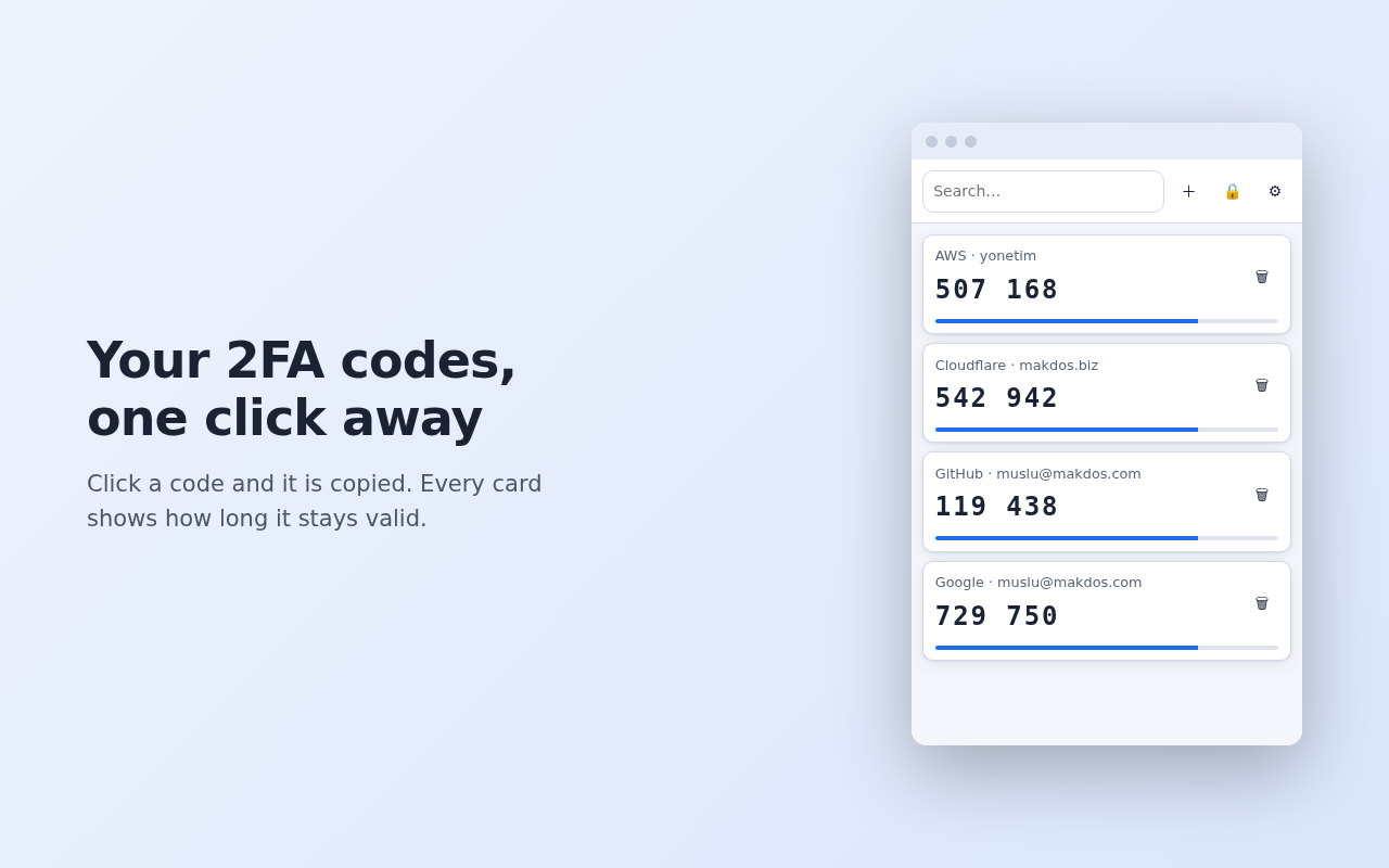 exte popup showing 2FA codes